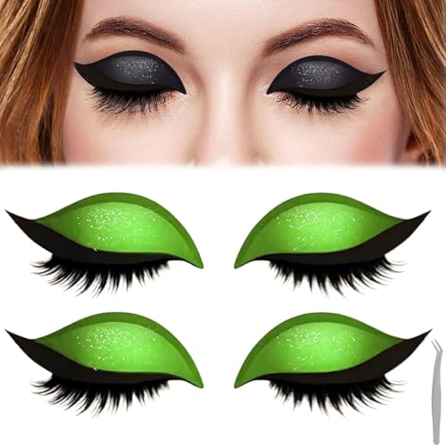 Lazy Eye Shadow Eyelash Patch, 3D-Aufkleber-Lidschatten, 2-in-1 wiederverwendbare Augen-Make-up-Aufkleber, enthält 2 Paar bunte Lidschatten- und Wimpernaufkleber, Make-up für alle Augenformen (Green) von Generisch