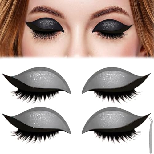 Lazy Eye Shadow Eyelash Patch, 3D-Aufkleber-Lidschatten, 2-in-1 wiederverwendbare Augen-Make-up-Aufkleber, enthält 2 Paar bunte Lidschatten- und Wimpernaufkleber, Make-up für alle Augenformen (Silver) von Generisch