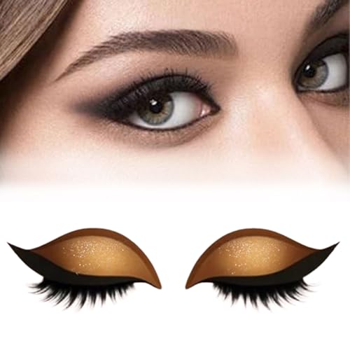 Lazy Eye Shadow Eyelash Patch, 3D wiederverwendbare Sticker Eyeshadow, Eye Makeup Stencils Sticker mit falschen Wimpern & Schatten, für alle Augenformen (Gold) von Generisch