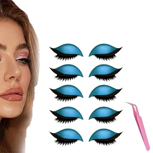 Lazy Eye Shadow Eyelash Patch, 5 Pairs Colorful Eyeshadow Eyelashes Makeup Stickers, 2025 New Eyeshadow Eyelash Stickers, Lazy Makeup Tool, Reusable (5Pcs Blue) von Generisch