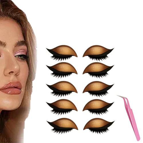 Lazy Eye Shadow Eyelash Patch, 5 Pairs Colorful Eyeshadow Eyelashes Makeup Stickers, 2025 New Eyeshadow Eyelash Stickers, Lazy Makeup Tool, Reusable (5Pcs Gold) von Generisch