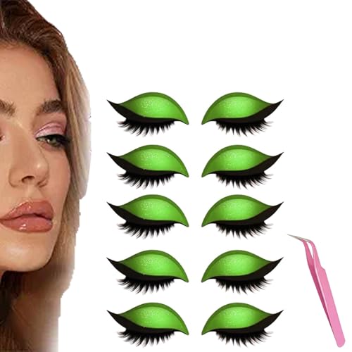 Lazy Eye Shadow Eyelash Patch, 5 Pairs Colorful Eyeshadow Eyelashes Makeup Stickers, 2025 New Eyeshadow Eyelash Stickers, Lazy Makeup Tool, Reusable (5Pcs Green) von Generisch