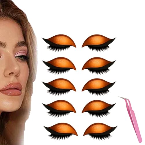 Lazy Eye Shadow Eyelash Patch, 5 Pairs Colorful Eyeshadow Eyelashes Makeup Stickers, 2025 New Eyeshadow Eyelash Stickers, Lazy Makeup Tool, Reusable (5Pcs Orange) von Generisch