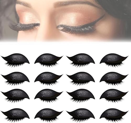 Lazy Eye Shadow Eyelash Patch, 8 Paar Lazy Eyelash Stickers, 3-in-1 Selbstklebende Schnelle Augen-Make-up-Aufkleber Mit Falschen Wimpern, Lidschatten, Eyeliner, Wiederverwendbare (Black) von Generisch