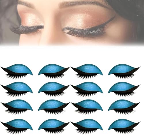 Lazy Eye Shadow Eyelash Patch, 8 Paar Lazy Eyelash Stickers, 3-in-1 Selbstklebende Schnelle Augen-Make-up-Aufkleber Mit Falschen Wimpern, Lidschatten, Eyeliner, Wiederverwendbare (Blue) von Generisch