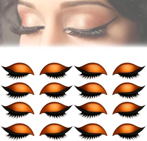 Lazy Eye Shadow Eyelash Patch, 8 Paar Lazy Eyelash Stickers, 3-in-1 Selbstklebende Schnelle Augen-Make-up-Aufkleber Mit Falschen Wimpern, Lidschatten, Eyeliner, Wiederverwendbare (Orange) von Generisch