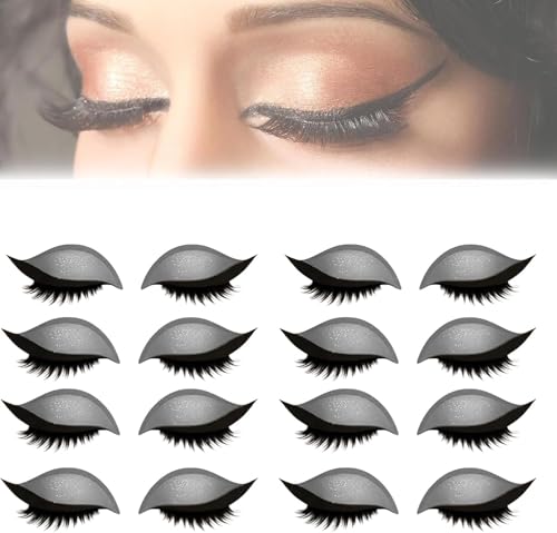 Lazy Eye Shadow Eyelash Patch, 8 Paar Lazy Eyelash Stickers, 3-in-1 Selbstklebende Schnelle Augen-Make-up-Aufkleber Mit Falschen Wimpern, Lidschatten, Eyeliner, Wiederverwendbare (Silver) von Generisch