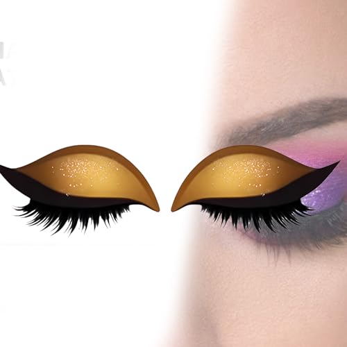 Lazy Eye Shadow Eyelash Patch, Eyeshadow Eyelashes Makeup Stickers - 3D Contour Self-Adhesive Reusable Eye Makeup Stencils with Precise Lash Line Guide for Effortless Glam Looks (Gold,1 pair) von Generisch