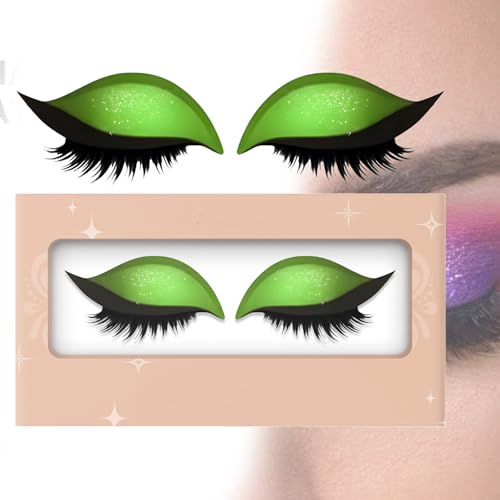 Lazy Eye Shadow Eyelash Patch, Eyeshadow Eyelashes Makeup Stickers - 3D Contour Self-Adhesive Reusable Eye Makeup Stencils with Precise Lash Line Guide for Effortless Glam Looks (Green,1 pair) von Generisch