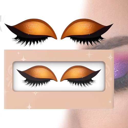 Lazy Eye Shadow Eyelash Patch, Eyeshadow Eyelashes Makeup Stickers - 3D Contour Self-Adhesive Reusable Eye Makeup Stencils with Precise Lash Line Guide for Effortless Glam Looks (Orange,1 pair) von Generisch