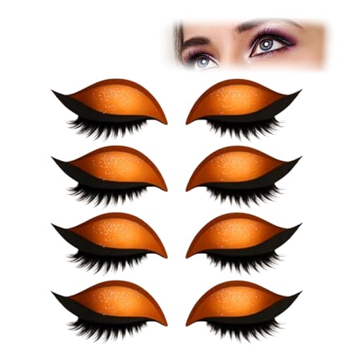 Lazy Eye Shadow Eyelash Patch, Eyeshadow and Lash Sticker, Colorful Beauty Fashion Eyelid Line Sticker, Lazy Makeup Tool, Reusable Eyelid and Eyelash Stickers, Natural Eye Fake Lashes (orange,4 Pair) von Generisch