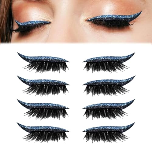 Lazy Eye Shadow Eyelash Patch, Glitzer-Eyeliner-Sticker, 2-in-1 Wiederverwendbare Lidschatten- und Wimpern Make-up Aufkleber, Natürlich und Wasserfest für Party Abschlussball (Blau) von Generisch