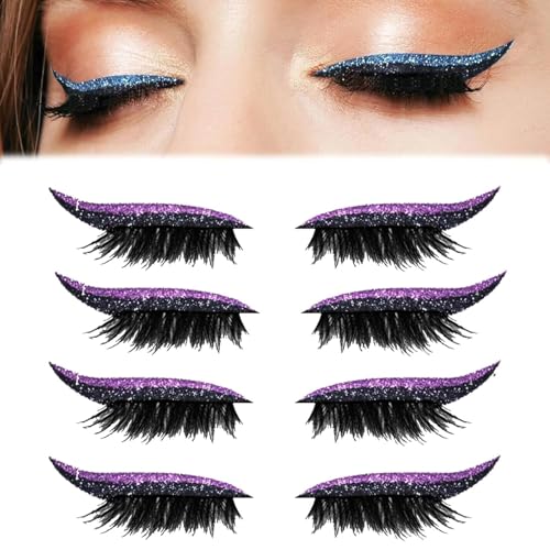 Lazy Eye Shadow Eyelash Patch, Glitzer-Eyeliner-Sticker, 2-in-1 Wiederverwendbare Lidschatten- und Wimpern Make-up Aufkleber, Natürlich und Wasserfest für Party Abschlussball (Lila) von Generisch