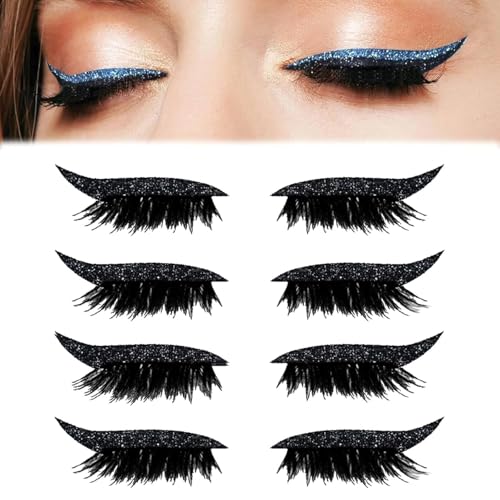 Lazy Eye Shadow Eyelash Patch, Glitzer-Eyeliner-Sticker, 2-in-1 Wiederverwendbare Lidschatten- und Wimpern Make-up Aufkleber, Natürlich und Wasserfest für Party Abschlussball (Schwarz) von Generisch