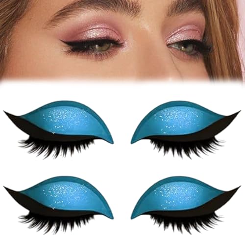 Lazy Eye Shadow Eyelash Patch, Lazy Eyelash Stickers, 2-in-1 Reusable Eye Makeup Stickers mit Wimpern & Lidschatten, Kein Kleber, Für Alle Augenformen (Blau) von Generisch