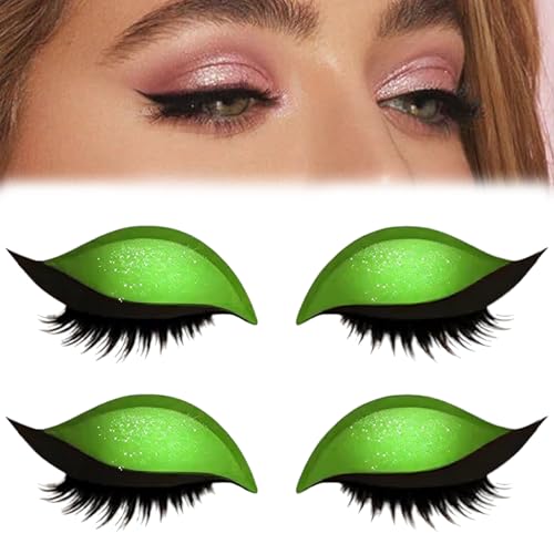 Lazy Eye Shadow Eyelash Patch, Lazy Eyelash Stickers, 2-in-1 Reusable Eye Makeup Stickers mit Wimpern & Lidschatten, Kein Kleber, Für Alle Augenformen (Grün) von Generisch