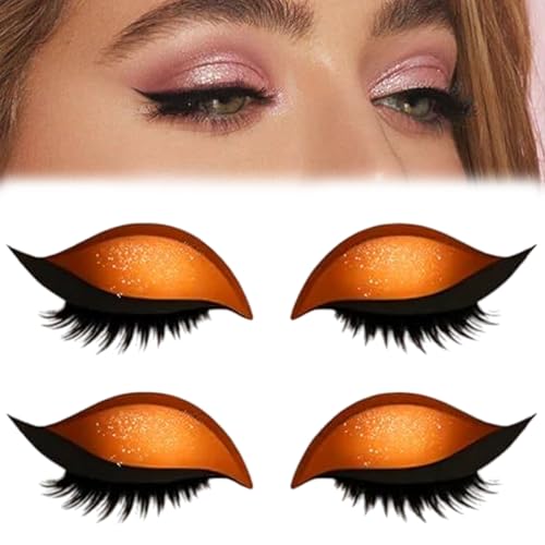 Lazy Eye Shadow Eyelash Patch, Lazy Eyelash Stickers, 2-in-1 Reusable Eye Makeup Stickers mit Wimpern & Lidschatten, Kein Kleber, Für Alle Augenformen (Orange) von Generisch