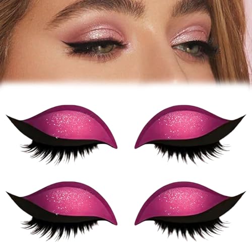 Lazy Eye Shadow Eyelash Patch, Lazy Eyelash Stickers, 2-in-1 Reusable Eye Makeup Stickers mit Wimpern & Lidschatten, Kein Kleber, Für Alle Augenformen (Rosa) von Generisch