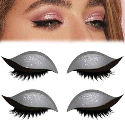 Lazy Eye Shadow Eyelash Patch, Lazy Eyelash Stickers, 2-in-1 Reusable Eye Makeup Stickers mit Wimpern & Lidschatten, Kein Kleber, Für Alle Augenformen (Silber) von Generisch