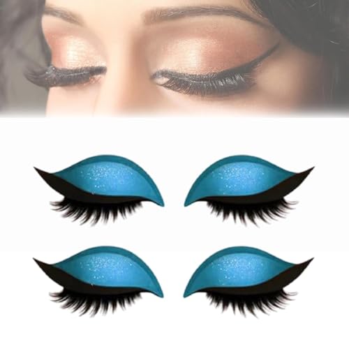 Lazy Eye Shadow Eyelash Patch, Lidschattenband, 2-in-1 wiederverwendbare Lidschatten- und Wimpernaufkleber für die Augen, natürliche falsche Wimpern für das Make-up von Frauen (Blau) von Generisch