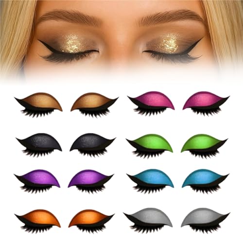 Lazy Eye Shadow Eyelash Patch, Reusable Eye Makeup Stickers, 2-In-1 With False Lashes & Shadow, Makeup Stencils Sticker for All Eye Shapes (8pcs) von Generisch