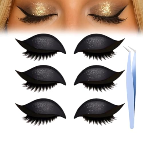 Lazy Eye Shadow Eyelash Patch,2-In-1 Reusable Eye Makeup Stickers With False Lashes & Eyeshadow,Makeups Stencils Sticker for All EyeShapes (Black) von Generisch