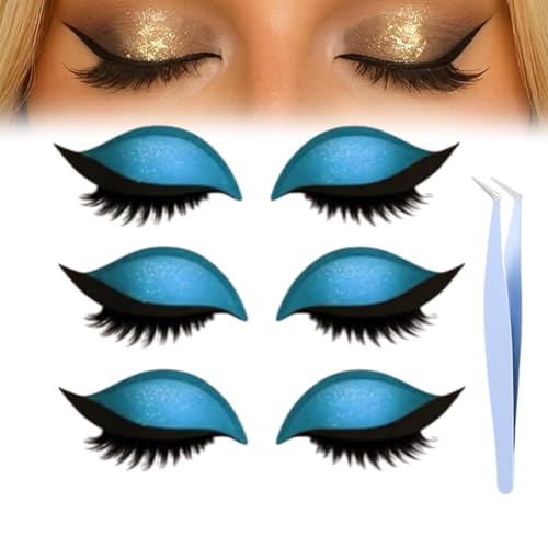 Lazy Eye Shadow Eyelash Patch,2-In-1 Reusable Eye Makeup Stickers With False Lashes & Eyeshadow,Makeups Stencils Sticker for All EyeShapes (Blue) von Generisch