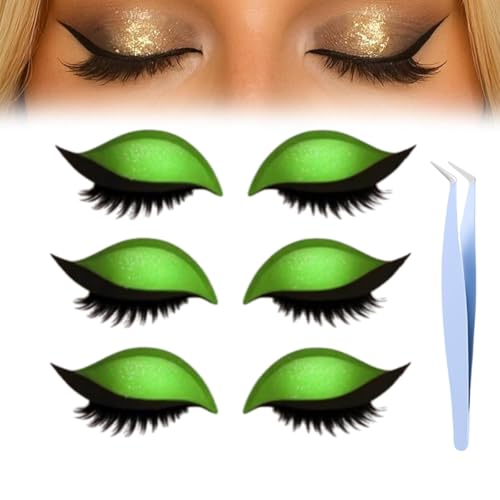 Lazy Eye Shadow Eyelash Patch,2-In-1 Reusable Eye Makeup Stickers With False Lashes & Eyeshadow,Makeups Stencils Sticker for All EyeShapes (Green) von Generisch