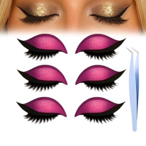 Lazy Eye Shadow Eyelash Patch,2-In-1 Reusable Eye Makeup Stickers With False Lashes & Eyeshadow,Makeups Stencils Sticker for All EyeShapes (Pink) von Generisch
