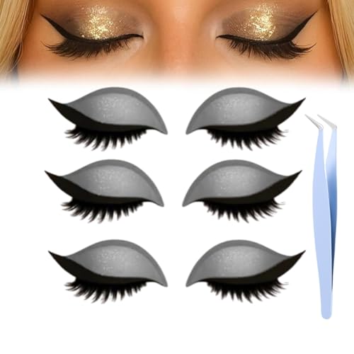 Lazy Eye Shadow Eyelash Patch,2-In-1 Reusable Eye Makeup Stickers With False Lashes & Eyeshadow,Makeups Stencils Sticker for All EyeShapes (silver) von Generisch