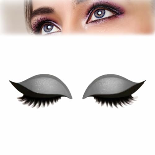 Lazy Eye Shadow Eyelash Patch,Eyeshadow Eyelashes Makeup Stickers,2 in 1 Reusable Eye Makeup Adhesive Eyelashes,3D Natural Lazy Eyelash Stickers,Waterproof and Sweat-Proof,Free Cutting (Silver) von Generisch