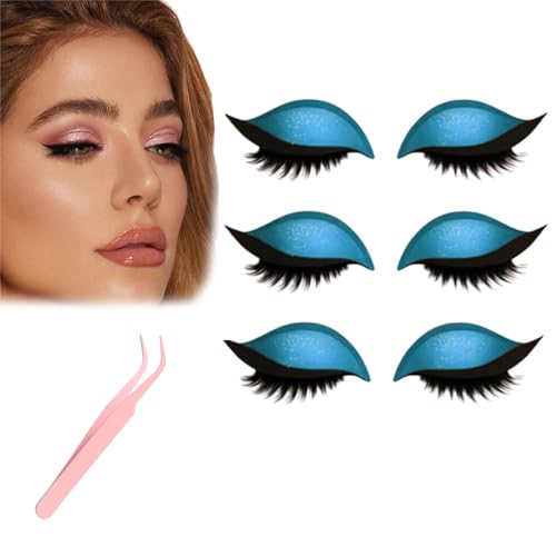 Lazy Eye Shadow Eyelash Patch - Natural Eyeshadow Eyelashes Makeup Stickers, Reusable Eyeshadow and Lash Sticker for All Eyeshapes (Blue) von Generisch