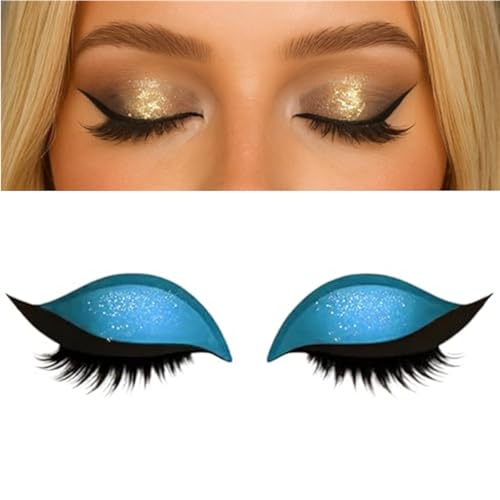 Lazy Eye Shadow Wimpern-Patch, 2-in-1 wiederverwendbare Lidschatten- und Wimpern-Make-up-Sticker, Make-up-Schablonen-Sticker für alle Augenformen (Blau) von Generisch