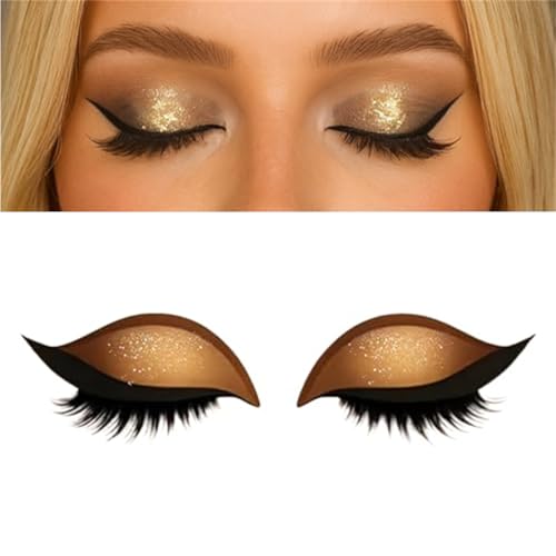 Lazy Eye Shadow Wimpern-Patch, 2-in-1 wiederverwendbare Lidschatten- und Wimpern-Make-up-Sticker, Make-up-Schablonen-Sticker für alle Augenformen (Gold) von Generisch