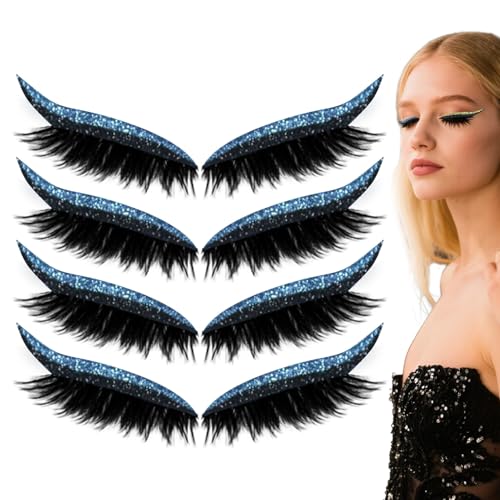 Lazy Eye Shadow Wimpernpatch,Lidschatten-Wimpern-Make-up-Aufkleber,Lazy Eyelash Stickers,2-in-1 Wiederverwendbare Augen-Make-up-Aufkleber,Einfach Aufzutragender,Kein Kleber Nötig(4 Paar) von Generisch