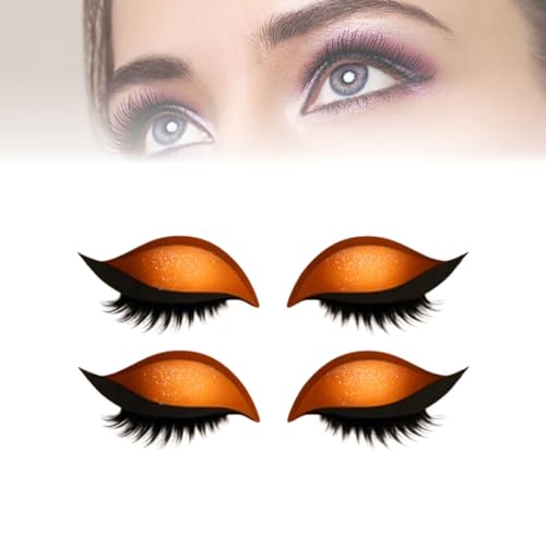 Lazy Eye Shadow Wimpernpflaster, 2-in-1 wiederverwendbare Lidschatten- und Wimpern-Make-up-Sticker mit künstlichen Wimpern und Lidschatten, Make-up-Schablonen-Sticker für alle Augenformen (Orange) von Generisch