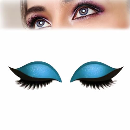 Lazy Eye Shadow Wimpernpflaster,Eyeshadow Eyelashes Makeup Stickers,2-in-1 Wiederverwendbare Augen-Make-up-Aufkleber,Wasserfeste Lazy Eye Shadow Wimpernpatch,Einfach Aufzutragender (Blue) von Generisch
