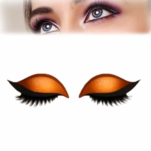 Lazy Eye Shadow Wimpernpflaster,Eyeshadow Eyelashes Makeup Stickers,2-in-1 Wiederverwendbare Augen-Make-up-Aufkleber,Wasserfeste Lazy Eye Shadow Wimpernpatch,Einfach Aufzutragender (Orange) von Generisch