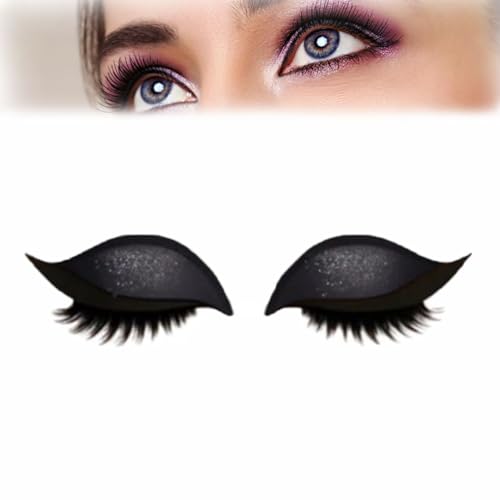 Lazy Eye Shadow Wimpernpflaster,Eyeshadow Eyelashes Makeup Stickers,2-in-1 Wiederverwendbare Augen-Make-up-Aufkleber,Wasserfeste Lazy Eye Shadow Wimpernpatch,Einfach Aufzutragender (Schwarz) von Generisch