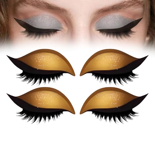 Lazy Eyeshadow Eyelash Patch, Lidschatten und Lash Aufkleber für alle Augenformen, Lidschatten Lash Sticker 2 in 1 Wiederverwendbare Augen Make-up Aufkleber mit Falsche Wimpern & Schatten (Gold) von Generisch