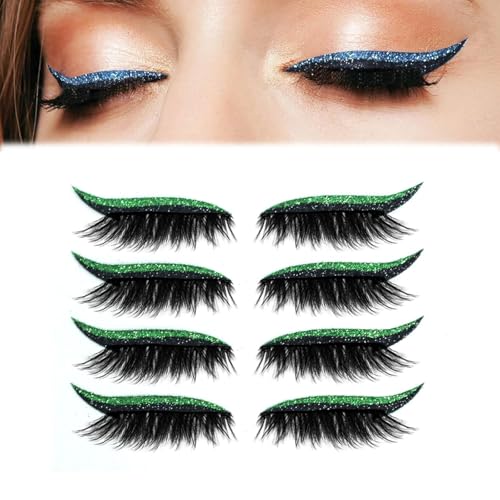 Lazy Eyeshadow Wimpernpatch, SelbstklebendeWimpern, Lazy Eye Shadow Eyelash Patch, Einfach Aufzutragender Lidschatten Und Wimpern in Einem, Glitzer-Lidschatten-Aufkleber Mit Wimpern (Grün) von Generisch