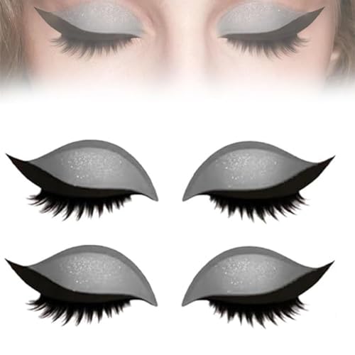 Lazy Lid Shadow Eyelash Patch, 2-in-1 wiederverwendbares Lidschatten- und Wimpern-Make-up-Aufkleber, Shadow & Eyeliner, 3D Electric-Eye-Make-ups für alle Lidsschäule (Silber) von Generisch