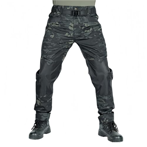 LeSpartan Taktische Hose Le Spartan Motorradhose für Herren, leicht, wasserabweisend, Ripstop-Cargohose, schnelltrocknende Wanderhose, Schwarz / Camouflage, XL von Generisch
