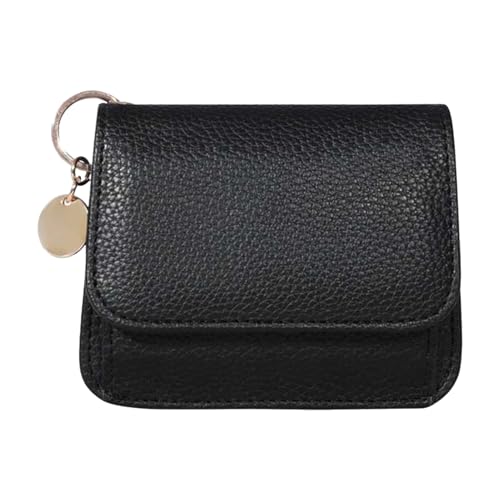 Leather Wallet, Coin Purse, Compact Wear Proof Foldable Secure Closure Lightweight Elegant Texture Lightweight Fashionable, Credit Card Holder for Women Minimal Travel, 4.53x0.98x3.74Inches, Black von Generisch