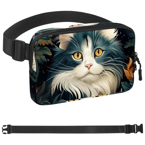 Leaves and Cats-1450 Crossbody-Bauchtasche für Damen und Herren, Gürteltasche für Reisen, Freizeit, Wandern, Radfahren, mehrfarbig, 4 x 23 x 15 cm, mehrfarbig, 1.5x9.0x5.9in/4x23x15cm von Generisch