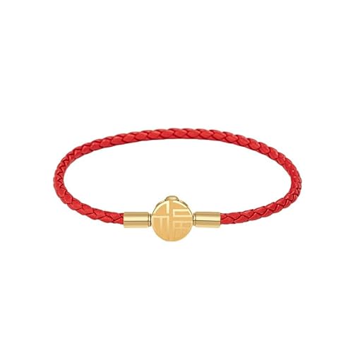 Leder Armband Herr, Handgewebtes Lederarmband Der Marke Fu, Goldener Anhänger Mit Fu-Schnalle, Energieschmuck Für Männer Und Frauen, Rot, 19 Cm Leder Armband Herr, Handgewebtes Lederarmband Der Marke Fu, Goldener Anhänger Mit Fu-Schnalle, Energieschmuck Für Männer Und Frauen, Rot, 19 Cm von Generisch