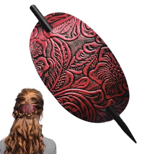 Leder Haarnadel mit Stick - Echtes Leder Haarspange, Leder Haarschmuck | Haarnadel Pferdeschwanz Haarnadel für Frauen, Leder Oval Haar Slider Pin Pferdeschwanz Halter Haarschmuck für Mädchen von Generisch