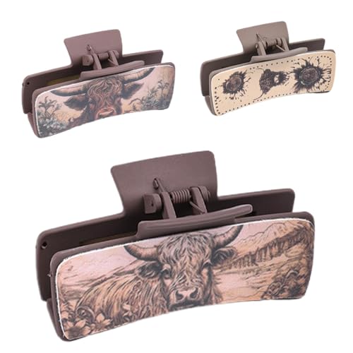 Leder-Haarspange – PU-Leder-Western-Klauenclips für Damen, 3 x dicke, dünne Haar-Accessoires, ästhetische Cowgirl-Stoffe, starker Halt von Generisch