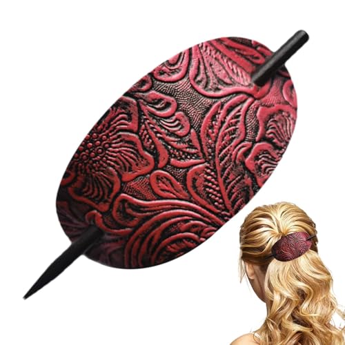 Leder-Haarspange mit Stab | Kunstleder ovale Form Haarspangen | Haarnadel für Frauen langes Haar Leder Haarschmuck von Generisch