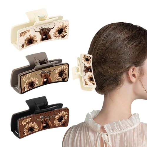Leder-Haarspangen | 3 x PU-Leder-Western-Klauenclips für Frauen – dicke, dünne Haar-Accessoires, ästhetische Cowgirl-Stoffe, starker Halt von Generisch